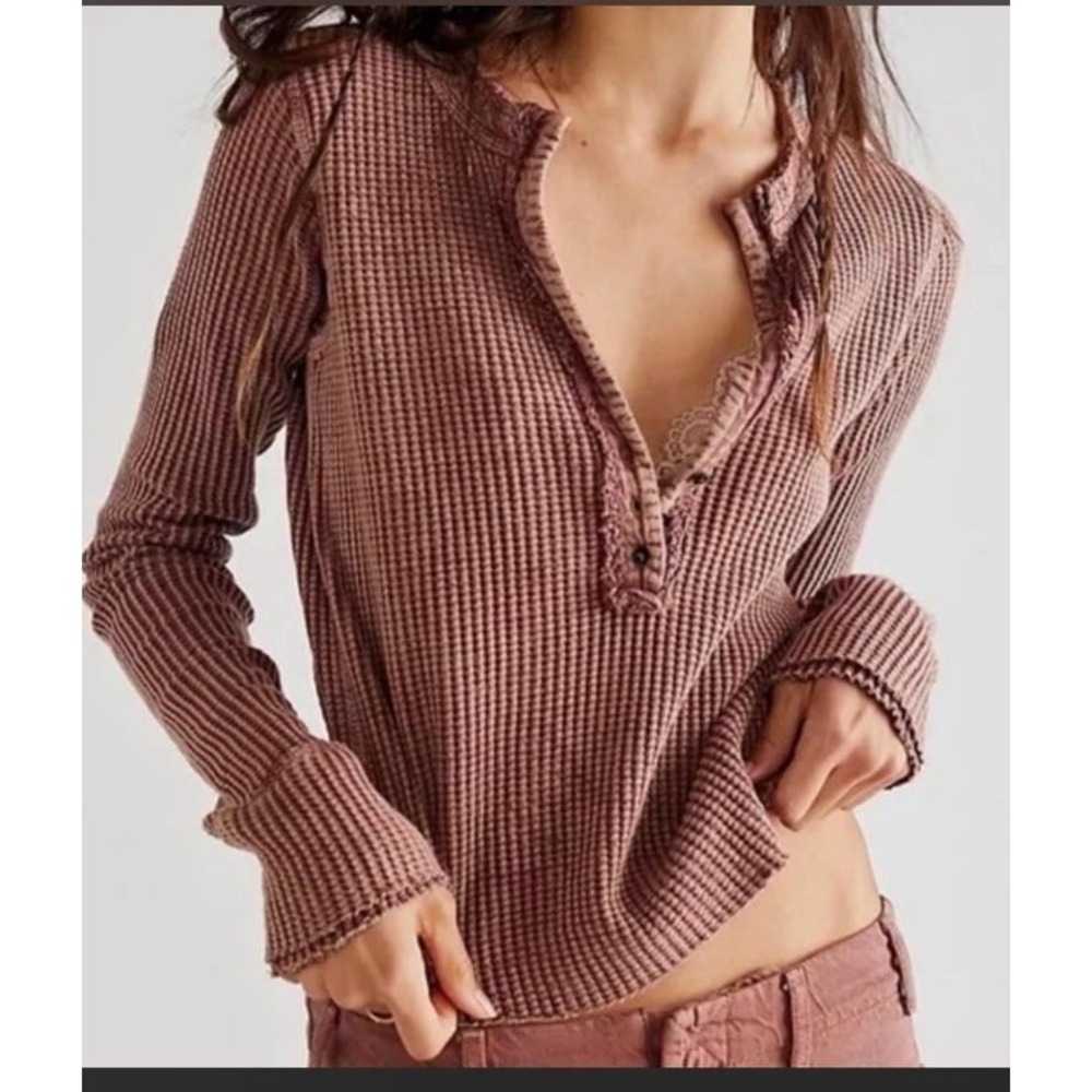 Free People "FP One Colt" thermal henley top textured waffle weave size XS/small